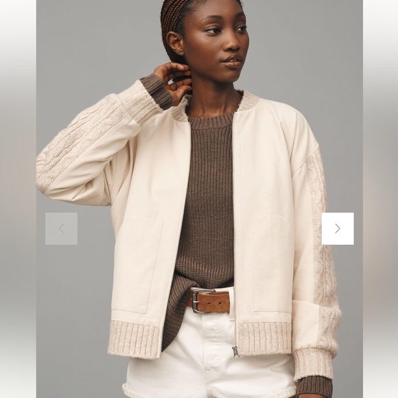 Anthropologie Central Park West Myles Cable-Knit  Sweater full zip XL beige NWT - Picture 2 of 16